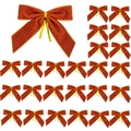 Lot de 24 nœuds de Noël en velours rouge rouille avec attaches dorées pour cadeaux - Lot de 24 / Orange