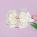 Pince à cheveux élégante en satin crème de 10cm avec perles et strass pour femme - Beige