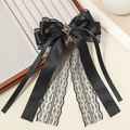 Elegante pinza de pelo de satén negro con encaje y piedra gris de estilo vintage retro - Negro