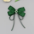 Barrette à nœud vert foncé avec cœur en strass et longs rubans pour femmes - Vert foncé