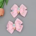 Rosa Schleifen-Haarspangen mit süßem 3D-Eiscreme-Resin-Charm für Mädchen, 2er-Set - Schleifen Haarklammern / Rosa