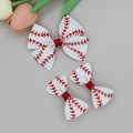 Detailed macro view of three baseball theme bows with red stitching on white grosgrain fabric - Baseball Stitching (01#)