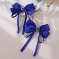 Paire de barrettes à nœuds bleu roi avec strass en forme de cœur pour femmes - Bleu foncé