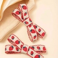 Lot de deux barrettes à nœud brodées de fraises avec bords festonnés rouges pour filles - Ensemble Pince Croco (01#)