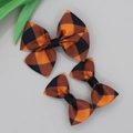 Plaid strik haarspeldjes set met oranje en donkerblauwe patronen in een 3-delig pakket - Oranje