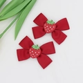 Cute red ribbon bow hair clips with 3D resin strawberry charms for young girls - Strawberry Bow (01#)