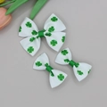 Set de tres lazos para el pelo blancos con estampados de trébol verde y cintas suaves - Estampado de Trébol de Cuatro Hojas Verde (03#)