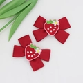 Pair of red grosgrain bow hair clips with strawberry embroidery patches for girls - Strawberry Patch Bow (05#)
