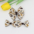 Three-piece jacquard floral bow hair clips set featuring elegant brown leaf patterns - Brown