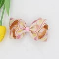 Elegante pinza para el pelo con lazo floral y patrones de hojas rosas y amarillas - Rosa