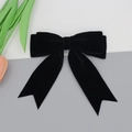 Elegante fermaglio per capelli in velluto nero con fiocco a coda di rondine e nastri - Nero