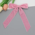 Barrette à cheveux avec nœud en velours rose et longs rubans élégants pour femme - Rose