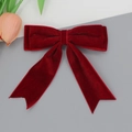 Close-up of a dark red velvet bow hair clip with double-layer design on a grey background - Red