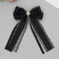 Pince à cheveux élégante en dentelle noire avec nœud et centre en strass de luxe - Noir