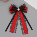 Pince à cheveux élégante avec nœud en dentelle rouge et noir et strass doré - Rouge
