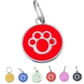 Red enamel dog paw print ID tag for pet collars with six color variations shown - 25mm / Red