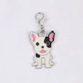 Cartoon French Bulldog keychain charm with white enamel finish and silver lobster clasp - French Bulldog Style (03)
