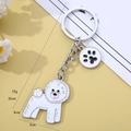 Portachiavi cane Bichon bianco in metallo con ciondolo a zampa e anello argento - Stile Zampa di Bichon Frisé
