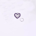 Silver heart-shaped pet ID tag with purple glitter border and black paw print design - Purple