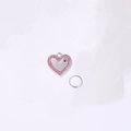 Pink glitter heart pet ID tag made of silver metal with a black paw print design - Pink