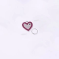 Heart-shaped pet ID tag with rose pink glitter edge and black paw print on silver metal - Rose Red