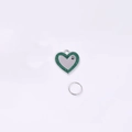 Silver heart pet ID tag with green glitter border and black paw print detail - Green
