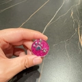 Rose red glitter round pet ID tag with silver paw prints and metal hanging hole - Rose Red