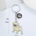 Creative beige and black metal pug dog keychain with paw tag and dimensions 10x3.5cm - New Pug With Paw