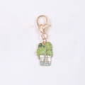 Enamel monstera plant keychain with gold heart lobster clasp and beaker charm - Monstera