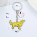 Golden Retriever Schlüsselanhänger aus Metall mit Herzanhänger und gelber Emaille - Horizontaler Schwanz Golden Retriever Mit I Love Dogs Tag