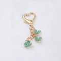 Golden heart lobster clasp keychain with three light blue enamel flower charms for bags - Lake Blue Small Flower