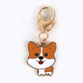 Simpatico portachiavi a forma di cane Corgi con moschettone a cuore dorato e smalto - Corgi