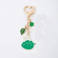 Porte-clés lapin de dessin animé avec feuille verte et fermoir en forme de cœur doré - Lapin Feuille Verte