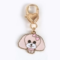 Pink and white enamel poodle puppy keychain with gold heart clasp and bow details - Pink Poodle