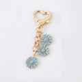 Floral golden keychain with blue daisy charms and heart shaped clasp for bags - Blue Daisy String