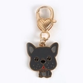 Cartoon dark grey french bulldog enamel pendant with golden heart lobster clasp charm - Grey Bulldog