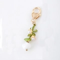 Charming lily of the valley keychain with white pearl flowers and gold heart clasp - 3D Lily of the Valley