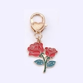 Portachiavi con rosa smaltata rossa e chiusura a cuore dorata per borse - Rosa