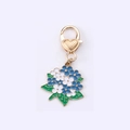 Blue and white enamel flower keychain with gold heart-shaped lobster clasp for bags - Hydrangea