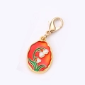 Enamel lily of the valley flower pendant keychain charm in vibrant red and gold finish - Lily of the Valley