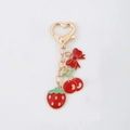 Pastoral style keychain with heart lobster clasp, red bow, cherry and strawberry charms - Strawberry Cherry Bow Combo Style
