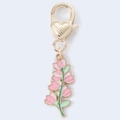 Pink and green enamel flower keychain with a gold heart lobster clasp for women - Pink Bouquet