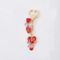 Pastoral style red heart hot air balloon keychain with pink rose and love letter charms - LOVE 3D Heart Hot Air Balloon Style