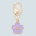 Pale purple enamel cherry blossom flower keychain charm with golden lobster clasp and heart detail - Purple Sakura