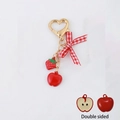 Porte-clés mignon fraise et pomme avec fermoir cœur et nœud papillon à carreaux - Style Nœud Fraise Pomme Double Face