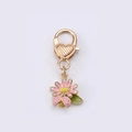Pink daisy flower and ladybug keychain with golden heart lobster clasp pendant - Pink Ladybug Flower