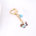 Cartoon brown dachshund keychain with blue heart and gold lobster clasp for backpack - Blue Dachshund