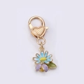 Floral ladybug keychain with blue flower and purple ladybug charm in gold finish - Blue Ladybug Flower