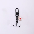Cute black and white dalmatian puppy keychain with heart charm and matte black metal clip - Black Metal Buckle (Spotted) / Spotted Dachshund