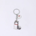 Emaille husky sleutelhanger met rode halsband en I Heart Dogs hanger in zilveren kleur - Grijs Witte Husky met Hart Bedel